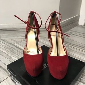 Red strap chunky heels (Never worn).